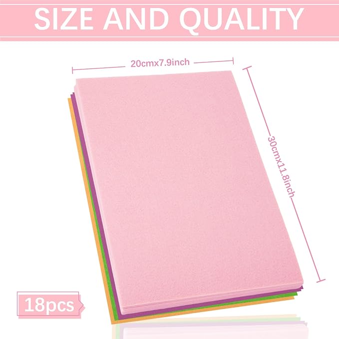 Whaline 18Pcs Pastel Felt Fabric Sheets Pink Blue Assorted Soft Thick Craft