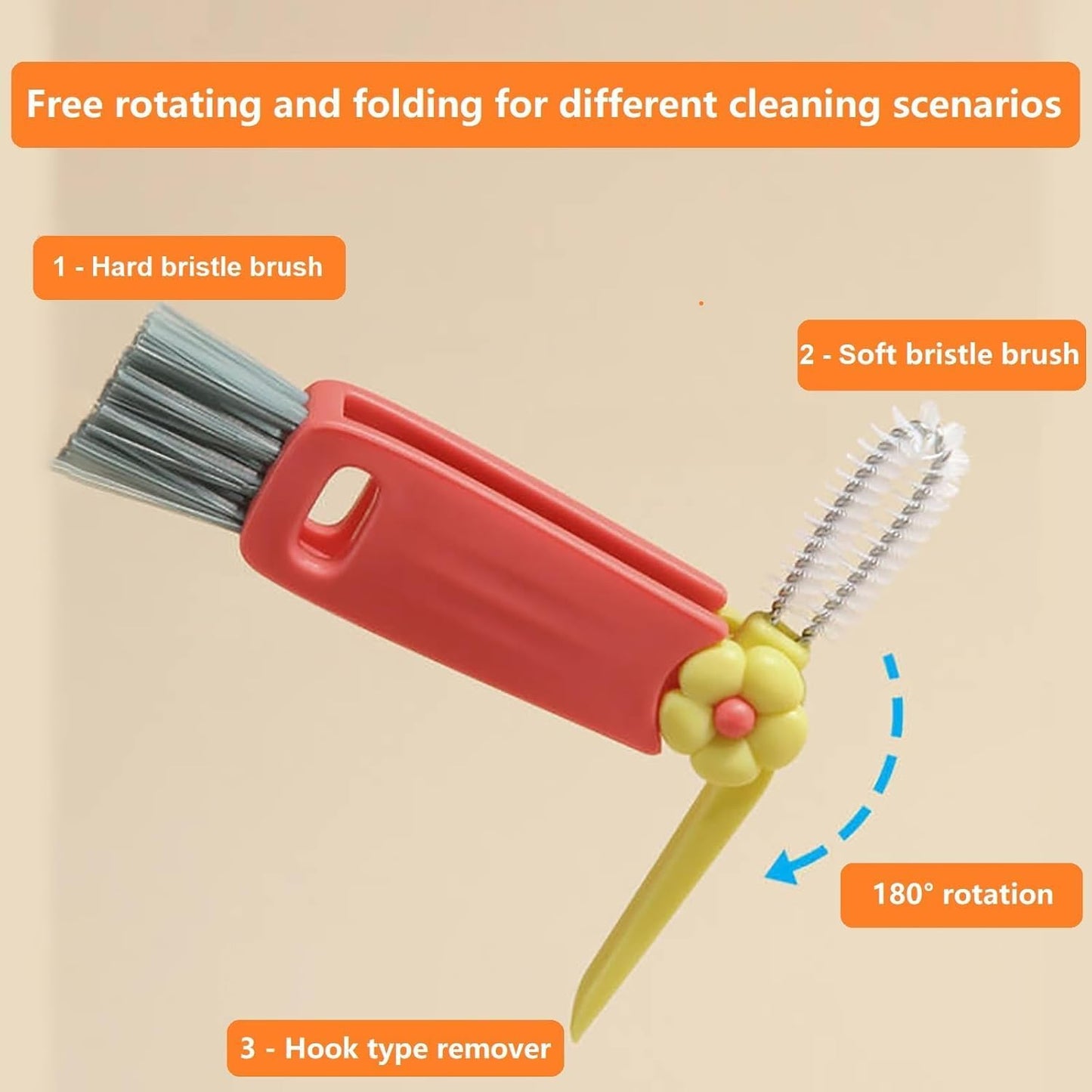 Mini Bottle Brush- Deep Clean Bottle Necks, Straws & Cup Lids, 3-in-1 Tight Space Scrubber for Water Bottles, Travel Mugs, Home Kitchen&Office. Dishwasher Safe(Blue)