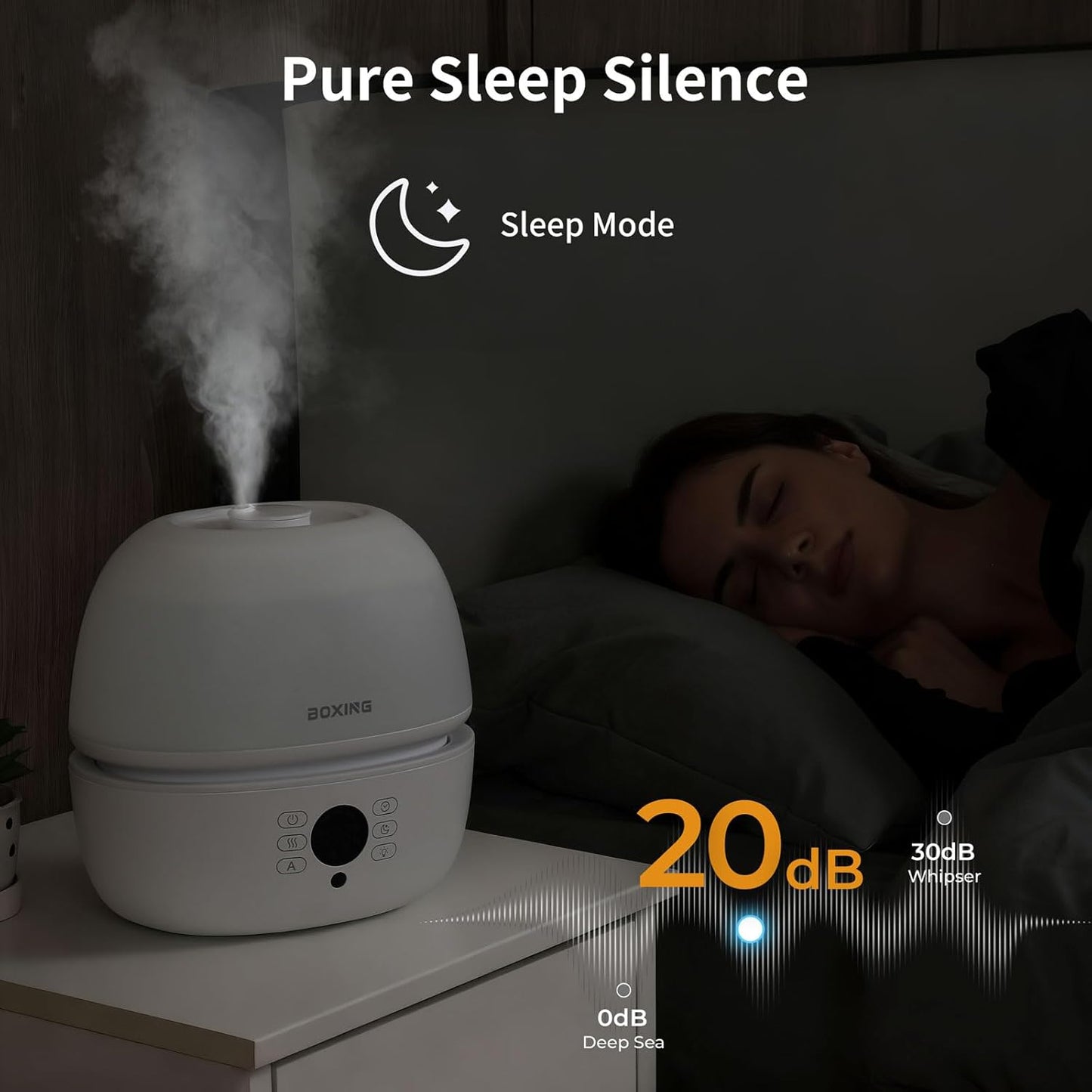 BOXING Top Fill Humidifiers for Bedroom Baby with Humidistat, 20dB Quiet Air Humidifier for Large Room & Indoor Plants with Remote, Cool Mist Diffuser for Home, 7 Color Light, Essential Oil Tray,Timer