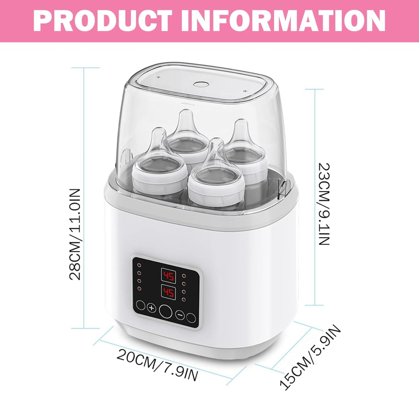 Baby Bottle Warmer ＆ Steriliser Temperature Adjustable Portable Bottle Warmer Remote Control Baby Food Heater with LCD Display for Breastmilk or Formula, Grey