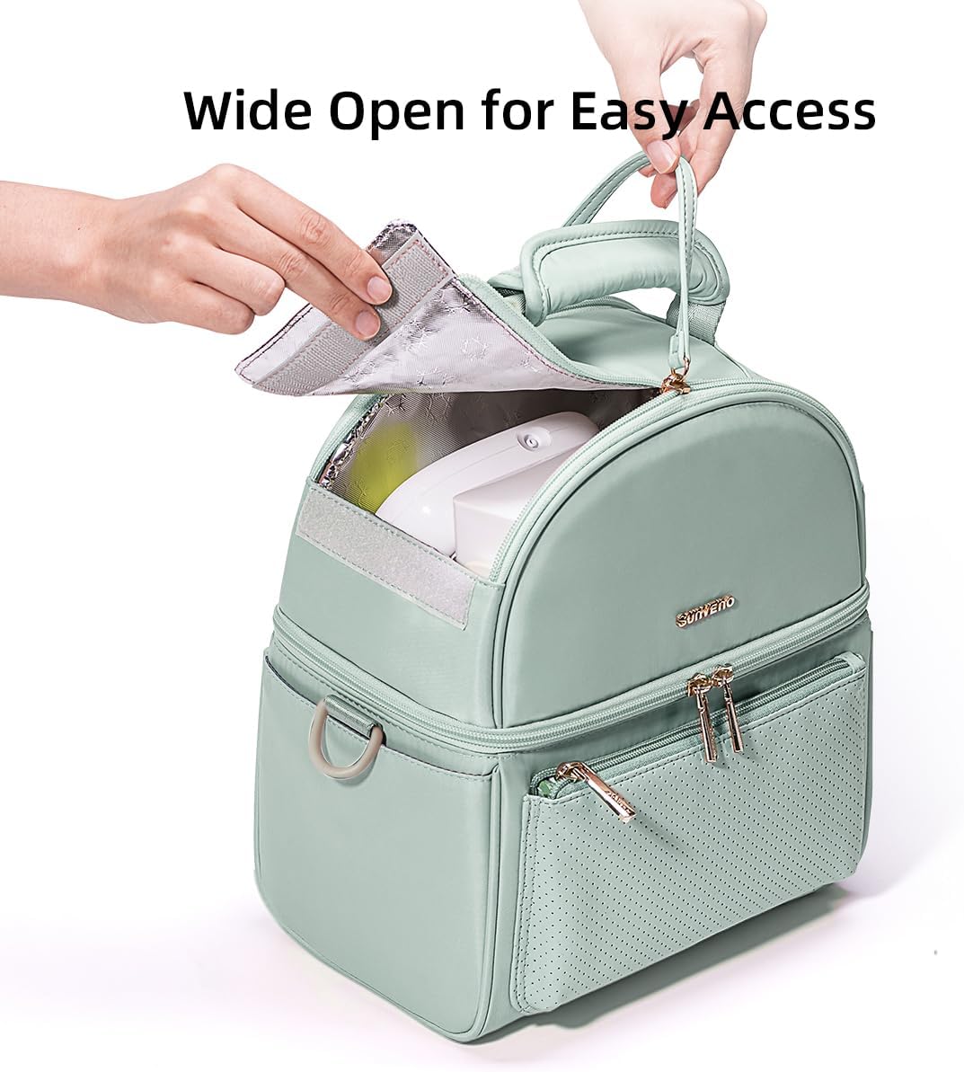 Sunveno Breastmilk Cooler Bag with 2 Ice Packs & Detachable EPP Insulation Box, 15-Hour Cold Retention Foil-Lined Leak-Proof Tote Fits 3 Baby Bottles for On-The-Go Pumping Moms, Daycare & Travel