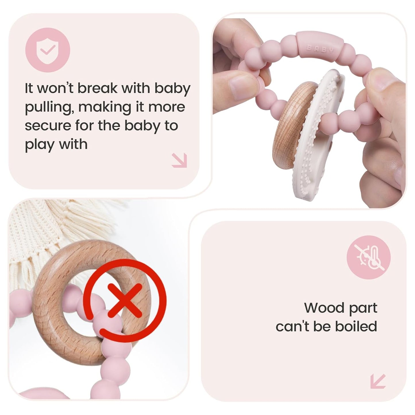 Baby Silicone and Wood Teether Ring Toy,Food Grade Silicone Chew Toys for 3-6,6-12,12-18 Months Newborns,Infants,Toddlers Teething Relief,Safe and Soft,BPA Free,Baby Essentials. (Rainbow)