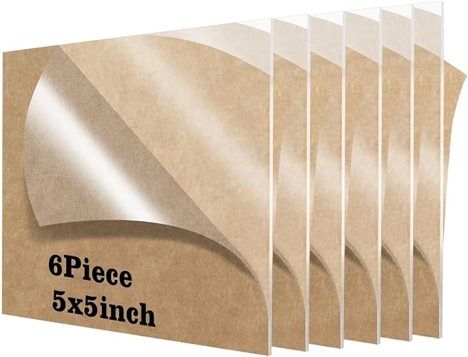 Lesnlok 5 x 5 Acrylic Sheet 1/8 Thick 3mm 6 Pieces Plexiglass Sheet,