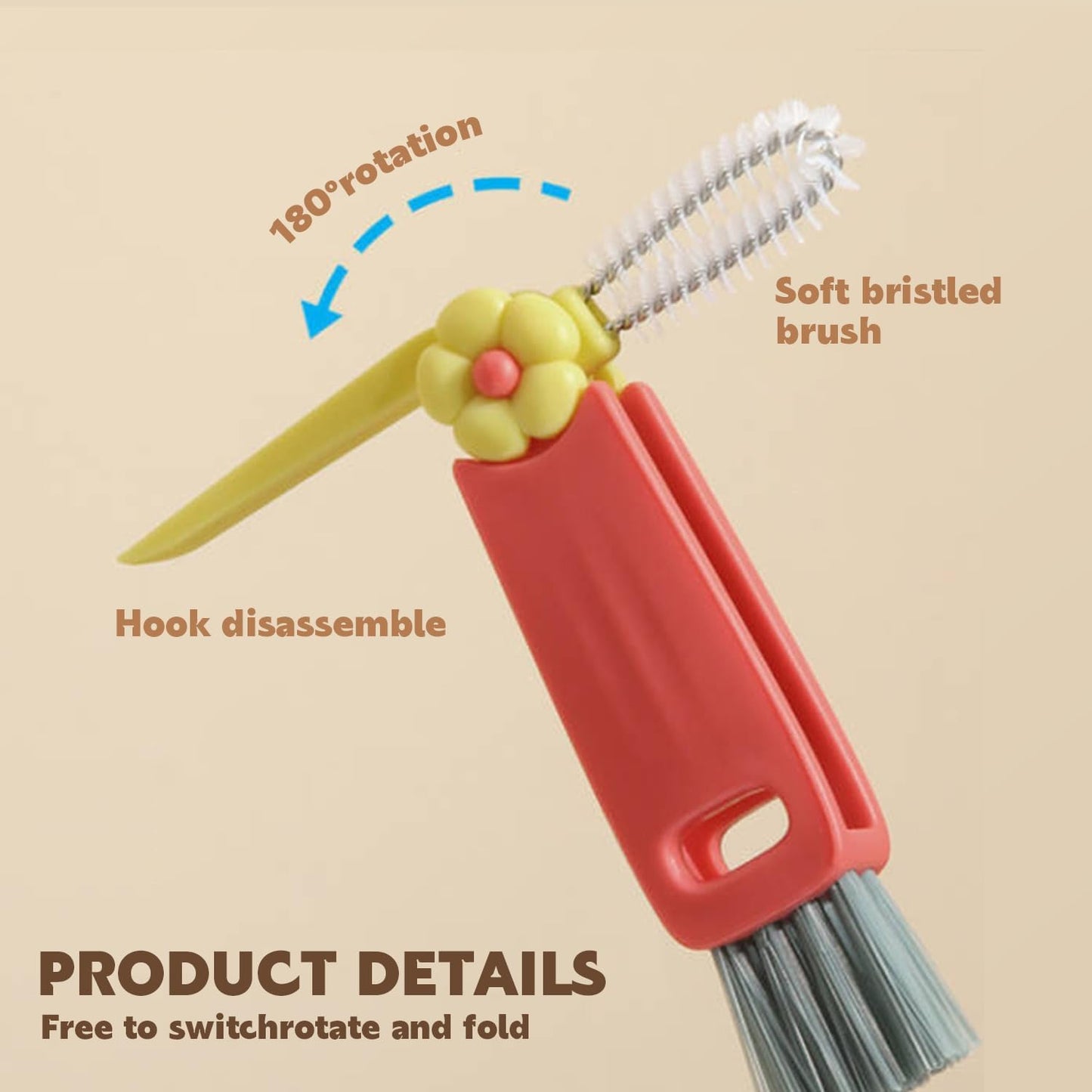 3 in 1 Cup Lid Cleaning Brush, Multifunctional Cleaning Brush Portable Cup Lid Cleaner for Bottle Gap Tight Spaces Cup, Portable Cup Lid Cleaner, 1 Pcs Green