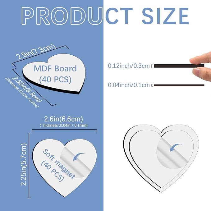 80PCS Sublimation Magnet Blanks Hearts Bulk Produnts 40 Pcs Sublimation Blanks