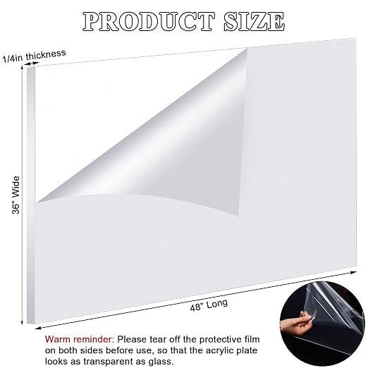 Roowest 2 Pcs 36 x 48 Inch, 1/4 Inch Thick Clear Acrylic Sheet Plastic Acrylic