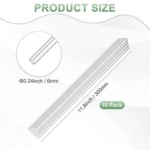 M METERXITY 10-Pack Acrylic Round Rods, 11.81 x 0.24 Inch/ 300 x 6 mm Clear