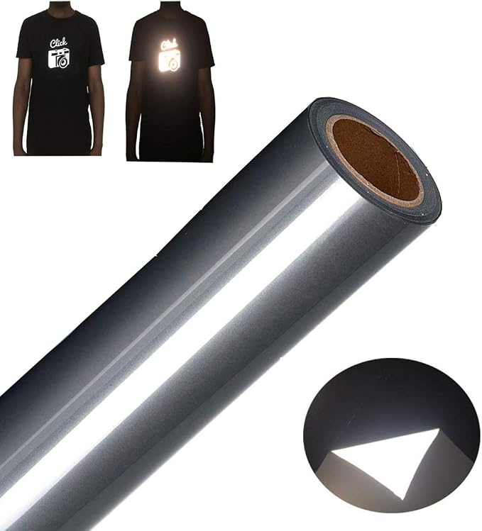 FUNKAKA Heat Transfer Vinyl Reflective Dark Gray HTV Roll, Reflective HTV Vinyl