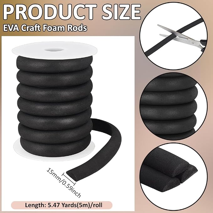 BENECREAT 16.4FT Half Round EVA Foam Dowel, 0.59inch Wide Craft Foam Stick