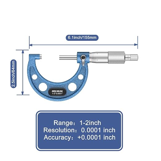 HDLNKAK Outside Micrometer, 1-2" Machinist Micrometer, 0.0001" Graduation