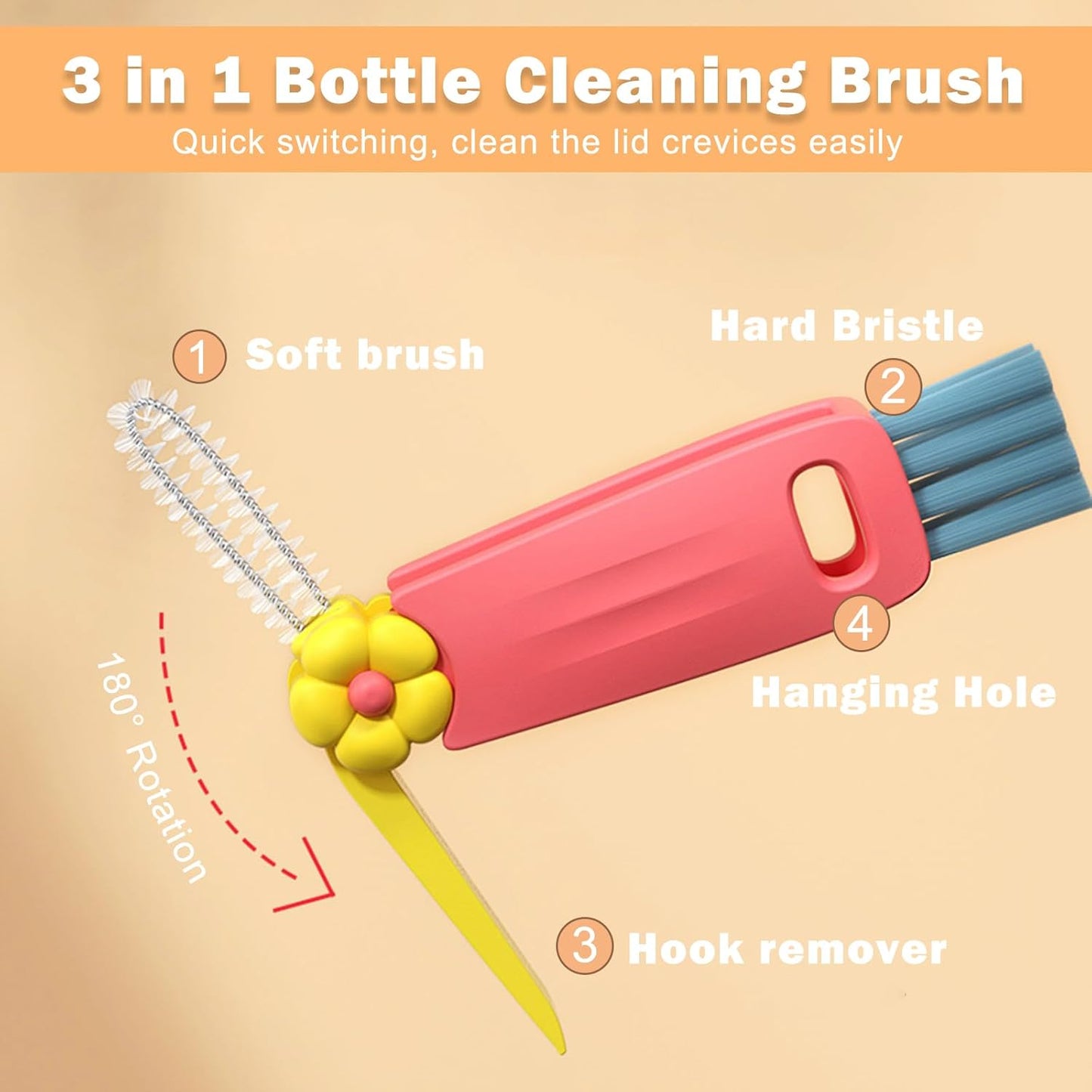 FANTEXY 3 in 1 Cup Lid Cleaning Brush Set, 3 Pieces Multifunctional Bottle Cleaning Brush, Bottle Cleaner Brush for Coffee Cups Lid Gap, Portable Cup Lid Cleaning Tools Cleaner Brush