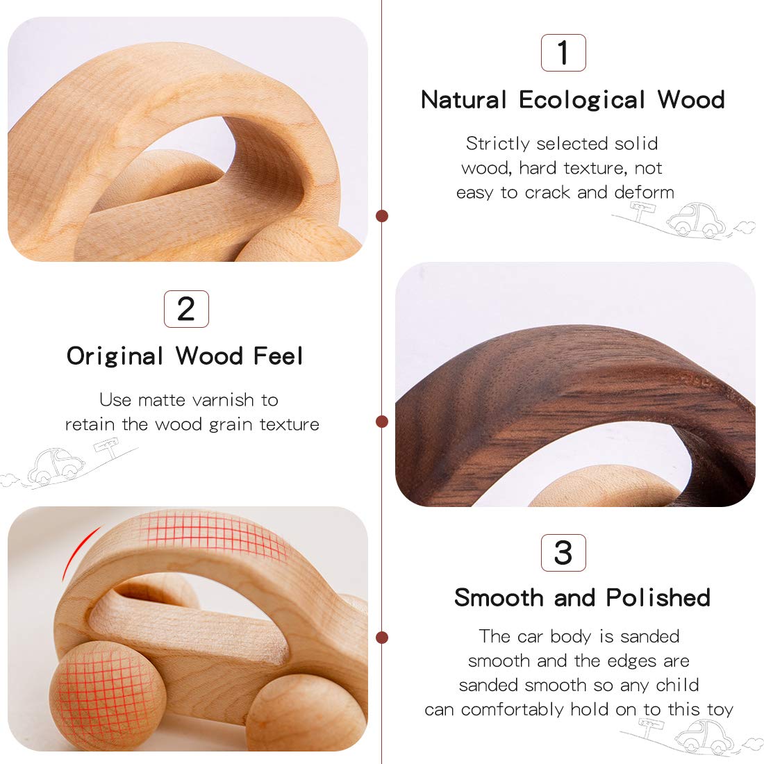 let's make 3pc Wooden car Toys Montessori Nursing Wooden Rattle Toy Cars, Handcrafted Wooden Eco Friendly Toy Car