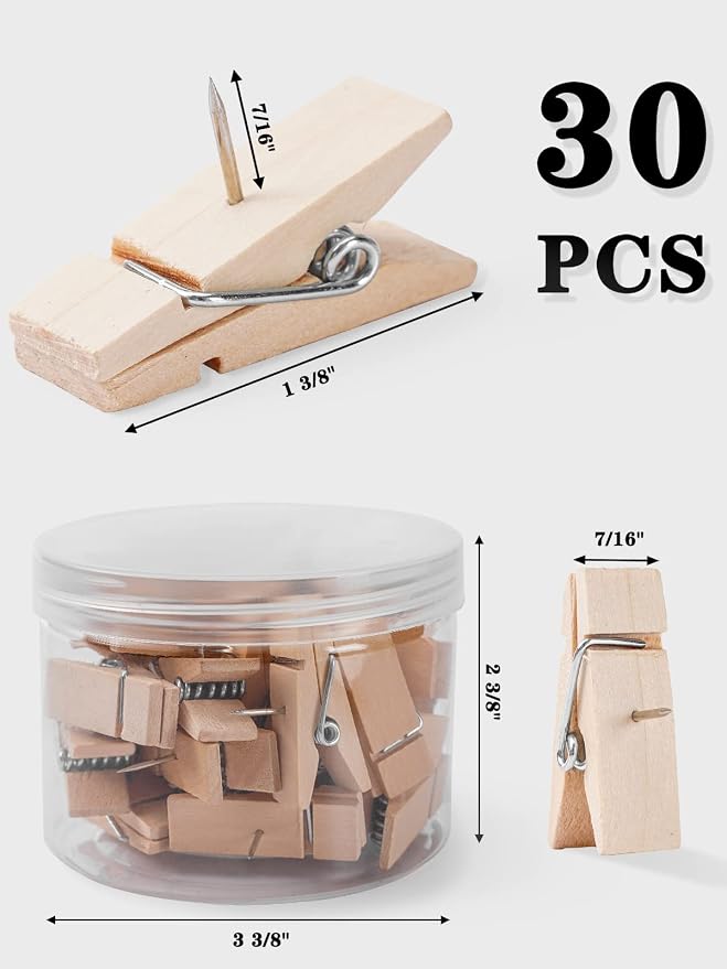 30pcs Cute Wooden Push Pin Clips