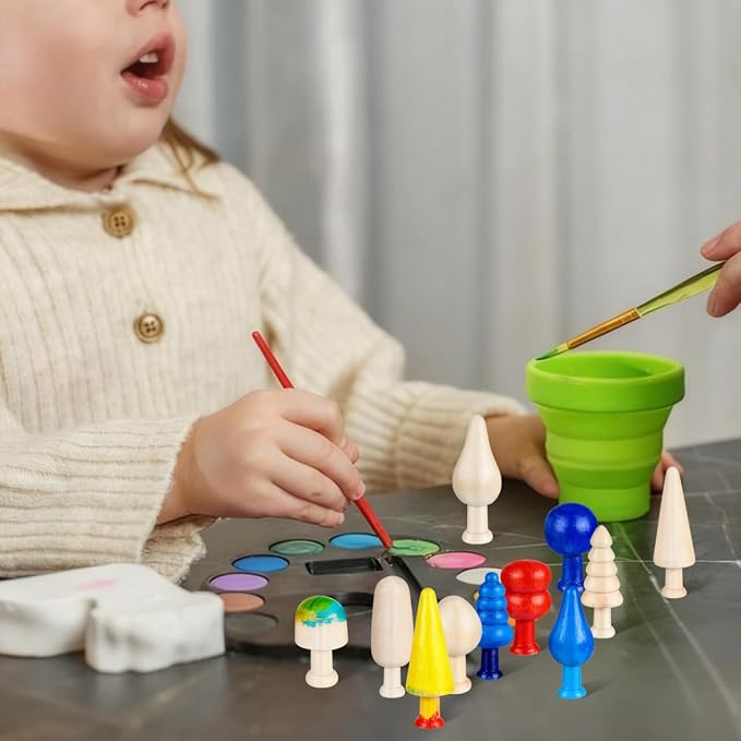 TEHAUX 20pcs Unfinished Mini Wooden Trees 5 Shapes DIY Paintable Wood Craft