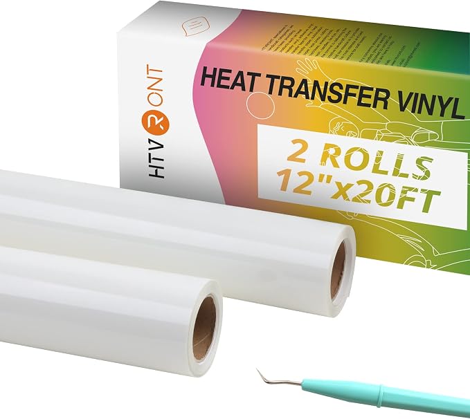 HTVRONT Heat Transfer Vinyl White HTV Rolls, 2 Rolls 12" x 20ft | White Iron on
