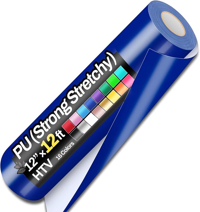 12" x 12ft Heat Transfer Vinyl Rolls, PU HTV Vinyl Blue