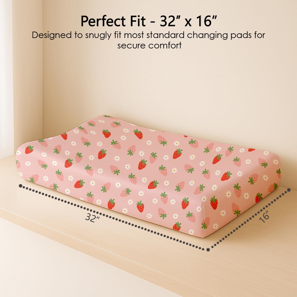 Changing Pad Cover for Baby Boys Girls 2 Pack, Fits Standard 32”×16” Changing Table Pads, Silky Breathable Stretch Knit, Machine Washable (Blush Berry)