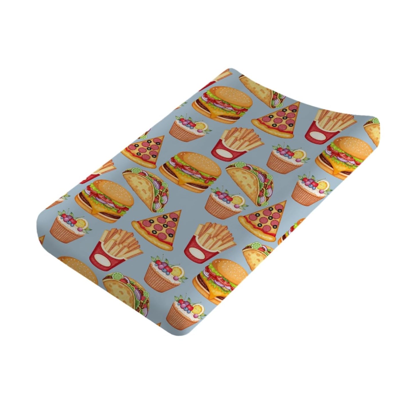 Funny Burger French Fries Cupcake Pizza Diaper Changing Pad Cover Sheets for Boys & Girls 32''x16'' Unisex Fitted Diaper Changing Table Cover Mats Comfort Soft Breathable Cradle & Bassinet Sheets