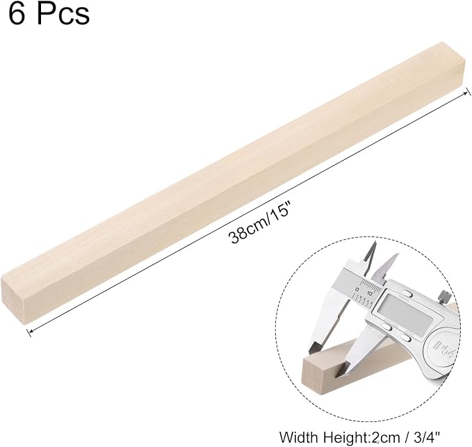 MECCANIXITY 6pcs Wood Sticks, 3/4"x 3/4" x 15" Rectangle Wooden Cube Wood