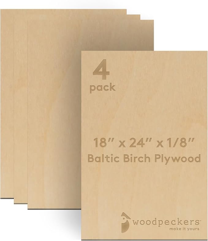 3 mm Baltic Birch Plywood 1/8 x 18 x 24 Inch, Box of 4 B/BB Grade Craft Wood