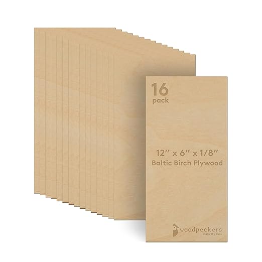 3 mm Baltic Birch Plywood 1/8 x 6 x 12 Inch, Box of 16 B/BB Grade Craft Wood