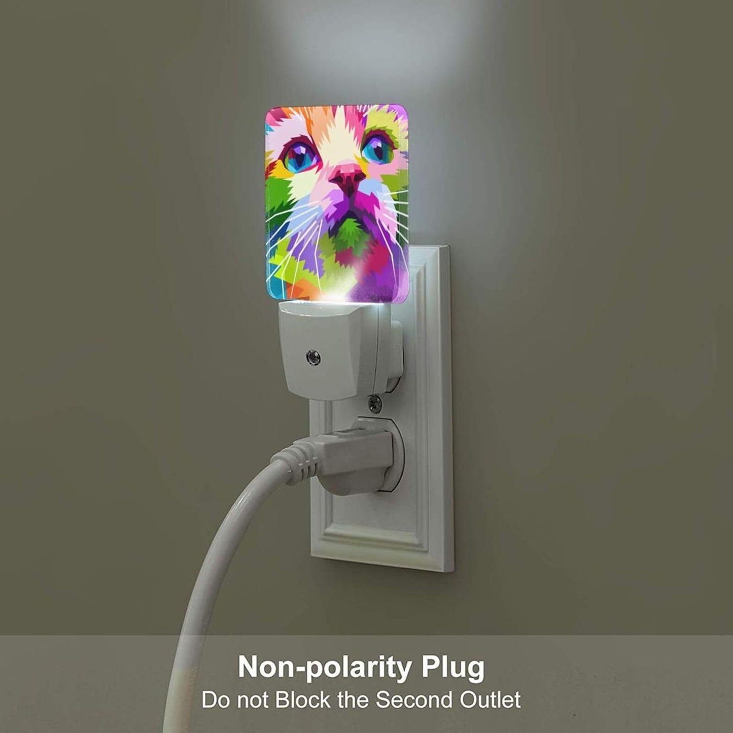 Colorful Cat Night Light,Plug Into Wall Decor for Stairway,Hallway,Kitchen,Dusk to Dawn Sensor Nightlights for Boys/Girls/Women/Men Room Gifts