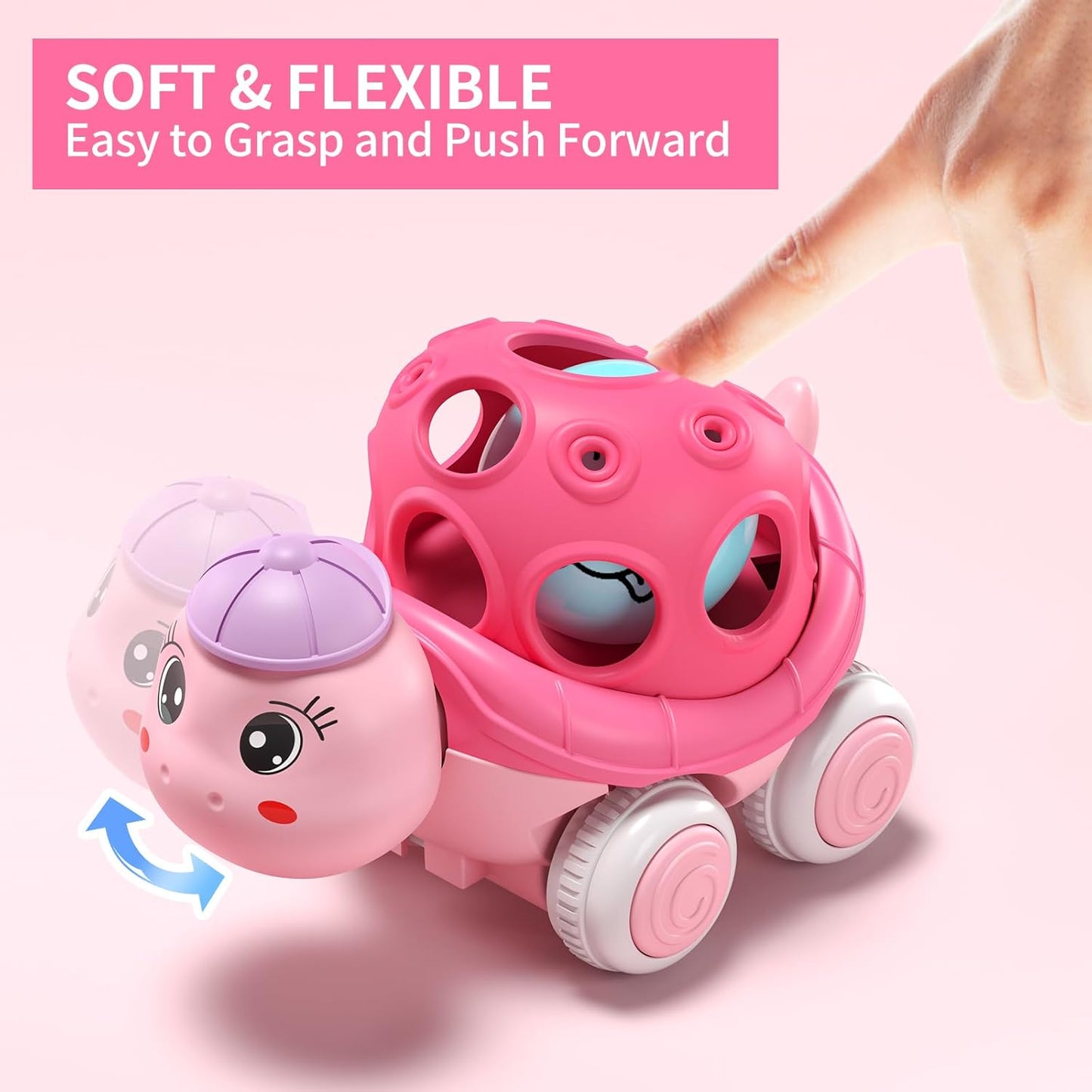Pink Toys Cars for Toddler Girls, Push N Go Friction Car Toys Rattle Truck for Toddlers, Birthday for 3 + Year Old Girl