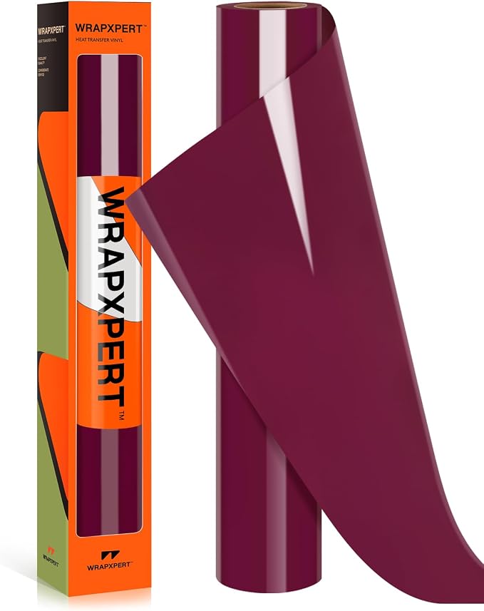 WRAPXPERT Maroon HTV Heat Transfer Vinyl Rolls, Maroon Iron on Vinyl 12" x5ft