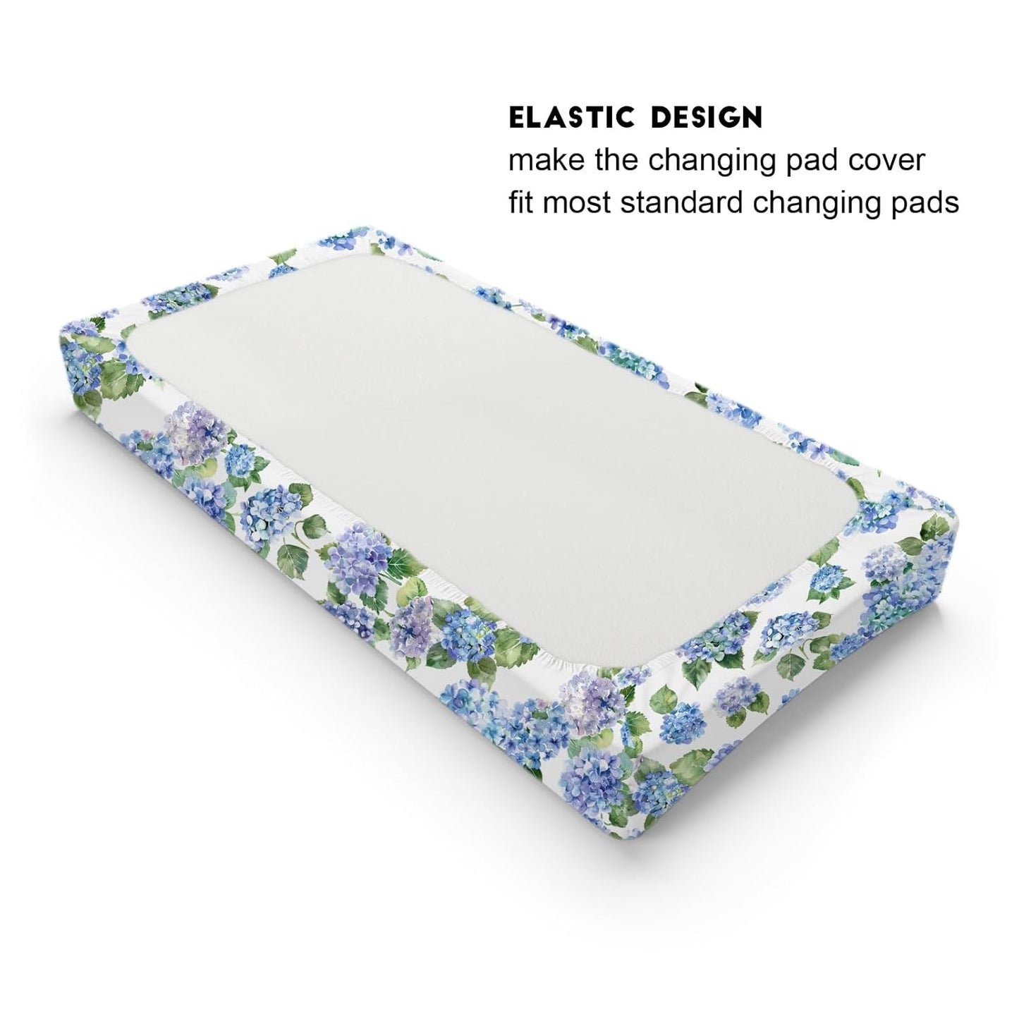 Blue Hydrangea Floral Changing Pad Covers Watercolor Flowers Painting Baby Changing Table Sheets for Boys Girls Wild Floral Soft Breathable Stretchy Fitted Diaper Change Table Pad Mats 32''x16''