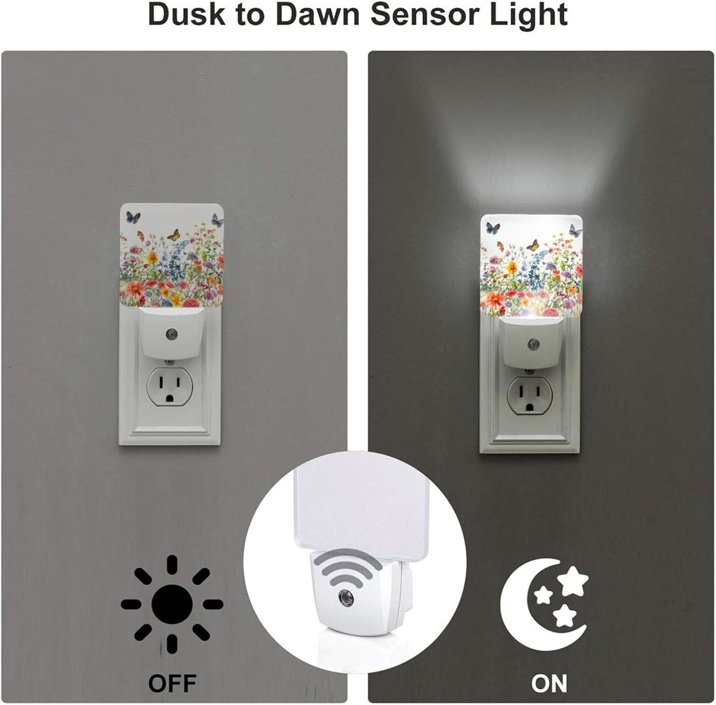 Led Night Light, Floral Plants Decorative Plug in Nightlights,with Smart Auto Dusk to Dawn Night Light for Bedroom, Kitchen, Nursery, Bathroom