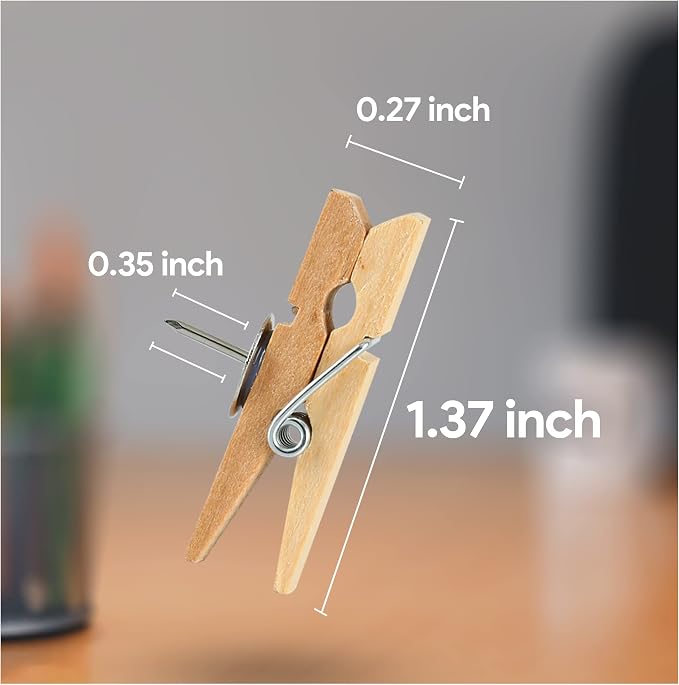 25 Pcs Push Pins with Wooden Clip