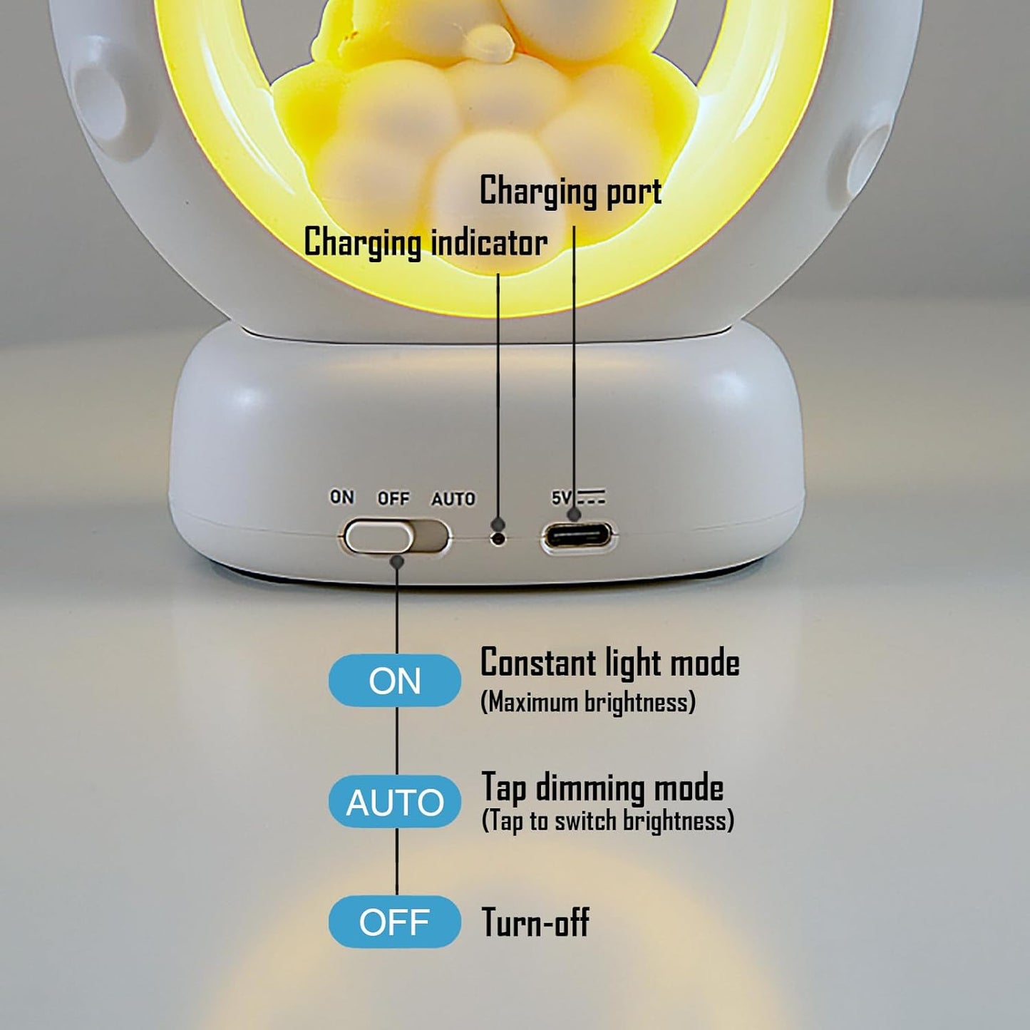 Moon and Cat Rechargeable Night Light, Safe PVC and ABS Material, 3 Brightness Levels, Tap Control, Warm Light, Toddler Sleeping Lamp, Bedroom Night Lamp, Gift for Baby and Kid (Moon and Cat)