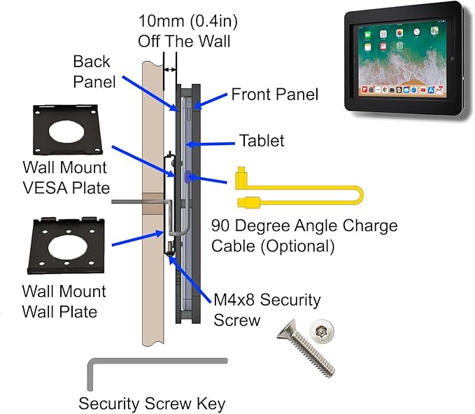 TABcare Anti-Theft Acrylic VESA Enclosure for Apple iPad mini 6 7 8.3" with Free Wall Mount Kit & 90-Degree Angle USB C Charge Cable (iPad mini 6/7 8.3", White)
