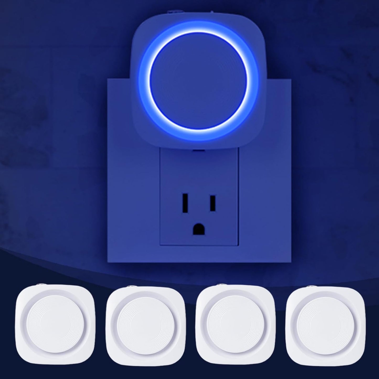 Blue Night Lights Plug in to Wall,4 Packs Dimmable Night Light with Auto Dusk to Dawn Sensor,Soft Glow Night Light for Bathroom, Bedroom,Hallway, Stairs, Kitchen,Blue