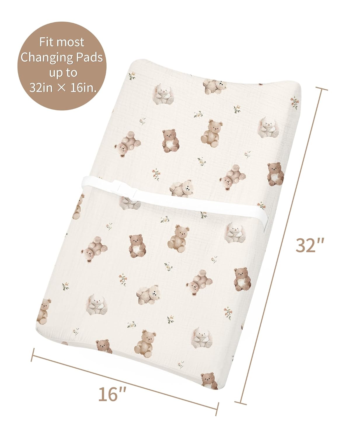 Changing Pad Cover for Baby Boy Girl 2 Pack, Muslin Changing Table Pad Covers with Boho Style, Neutral Nursery Bedding Essentials Soft and Breathable (Teddy & Friends)