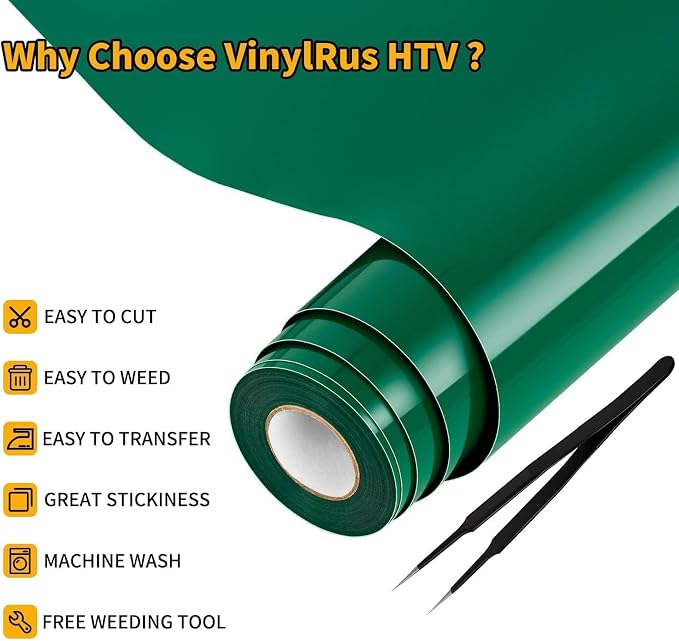 VinylRus Heat Transfer Vinyl-12” x 25FT Iron on Vinyl Roll