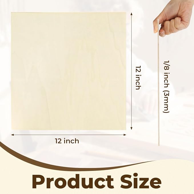 36 Pack Basswood Plywood Sheets 12"x12"x1/8", Basswood