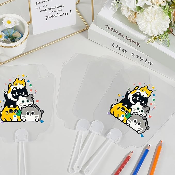 10Pcs PVC Hand Fan Paddle Fans Handheld Clear Plastic Blank Pocket Flowerpot