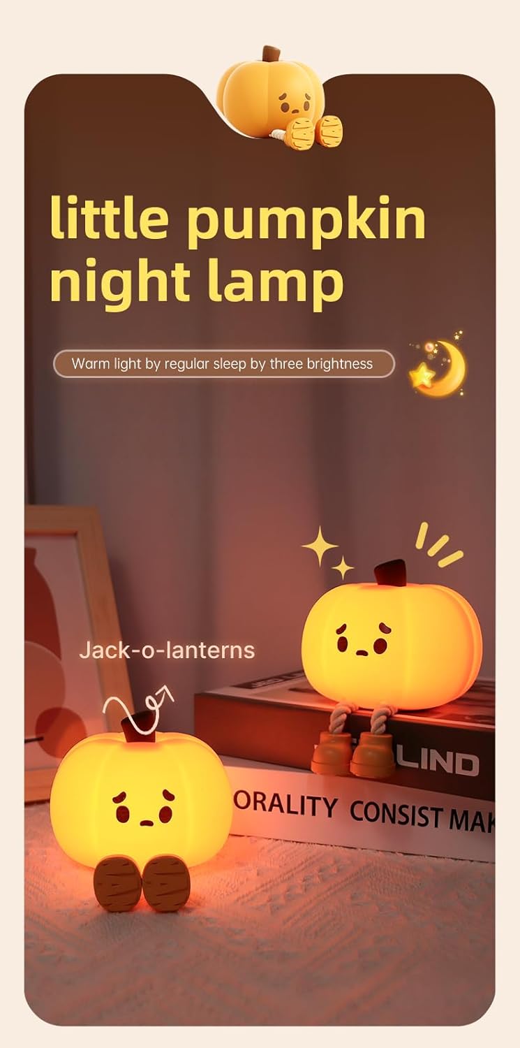 ATSUI Pumpkin Night Light, Halloween LED Squishy Novelty Lamp, Food Grade Silicone, Dimmable, Rechargeable Breastfeeding Nursery Nightlight for Desk Decor, Funny Gifts Stuff for Kids Women Boys Girls