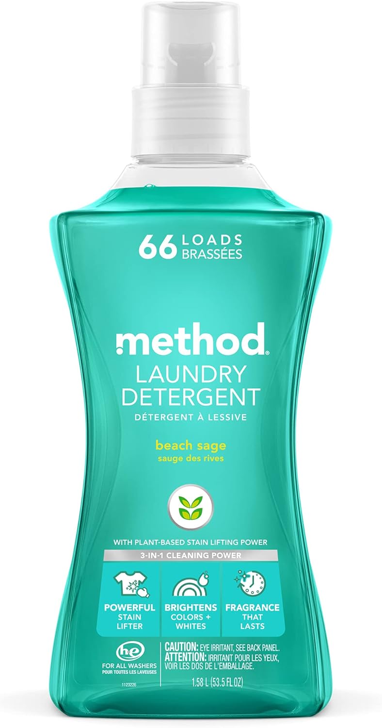Method Liquid Laundry Detergent; Beach Sage Scent, Stain Remover; ; 66 Loads per 53.5 oz Bottle; (Pack of 1)