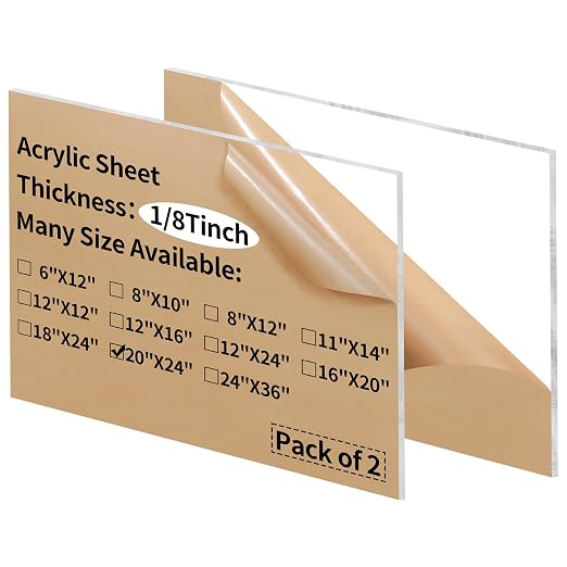 20 x 24 inch Clear Acrylic Sheets 1/8 inch Thick