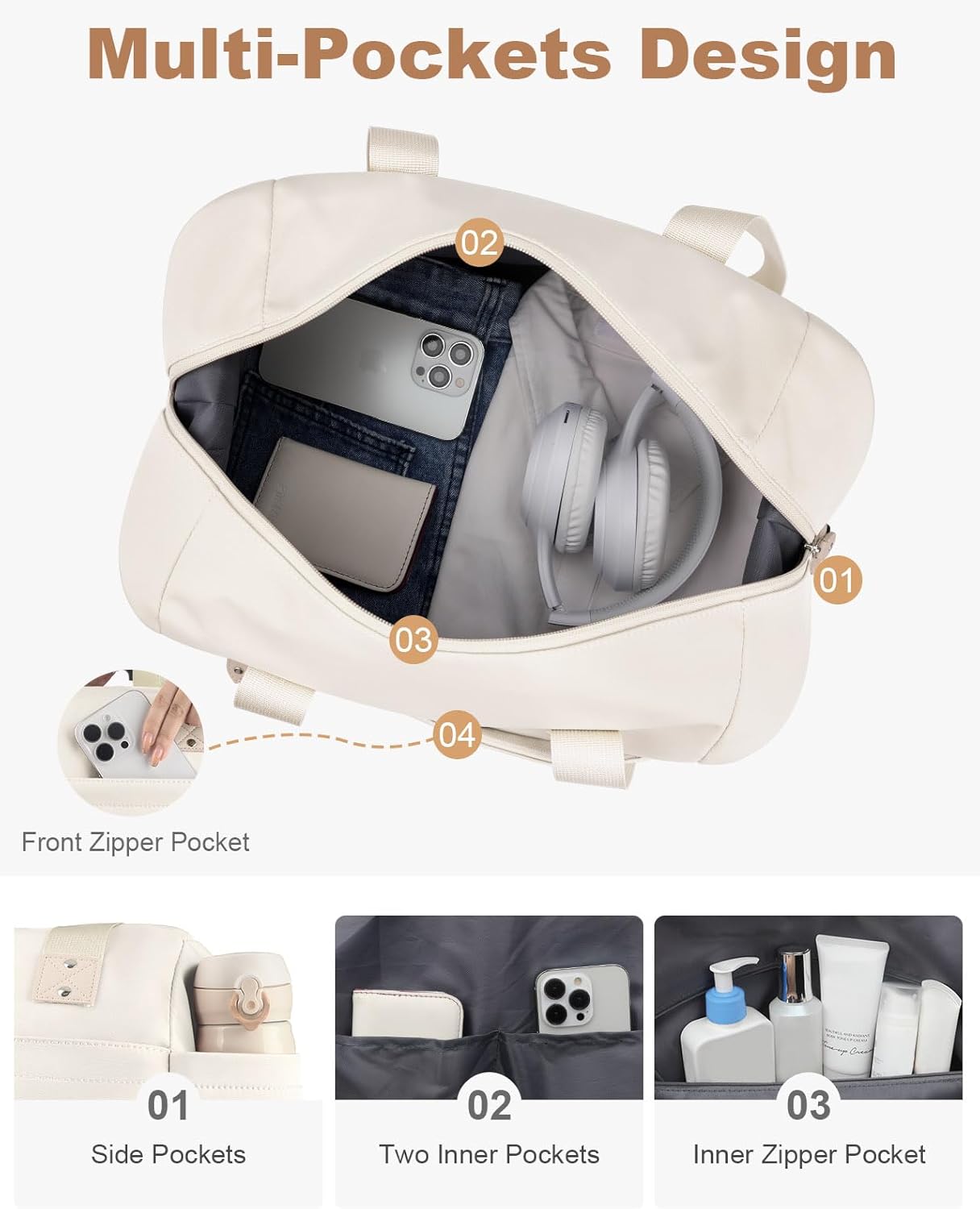 Travel Duffle Bag, Waterproof Weekender Overnight Hospital Bags for Women Men with Toiletry Bag Lightweight Carry on Personal Item Duffle Gym Bag for Travel, Airplanes, Sports