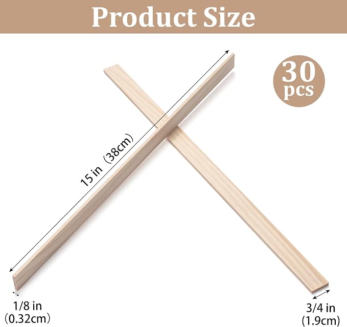 Wooden Dowels for Crafts, Wood Trim Wood Strips Planks Slats for Wall 1/8" ×