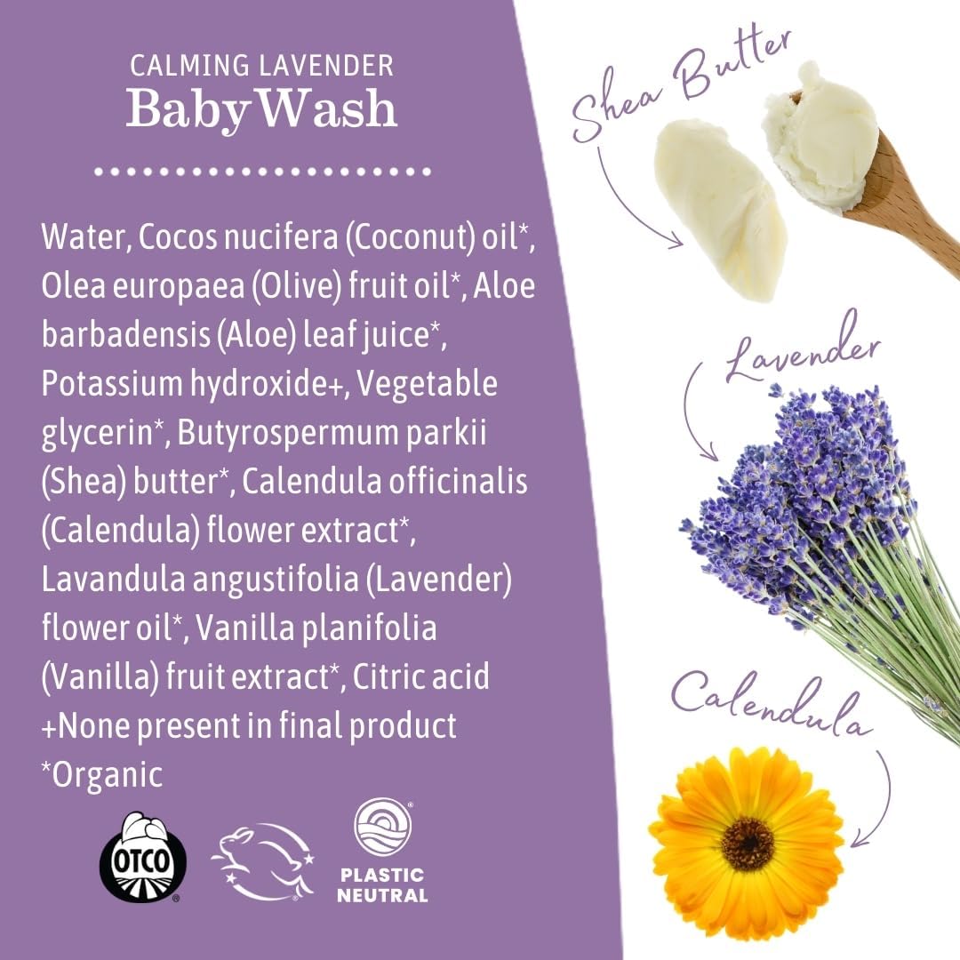 Earth Mama Calming Lavender Baby Wash Liquid Foaming Hand Soap, Organic All-Purpose Lavender Body Wash for Sensitive Skin, Castile Soap with Coconut Oil, Shea Butter, & Calendula