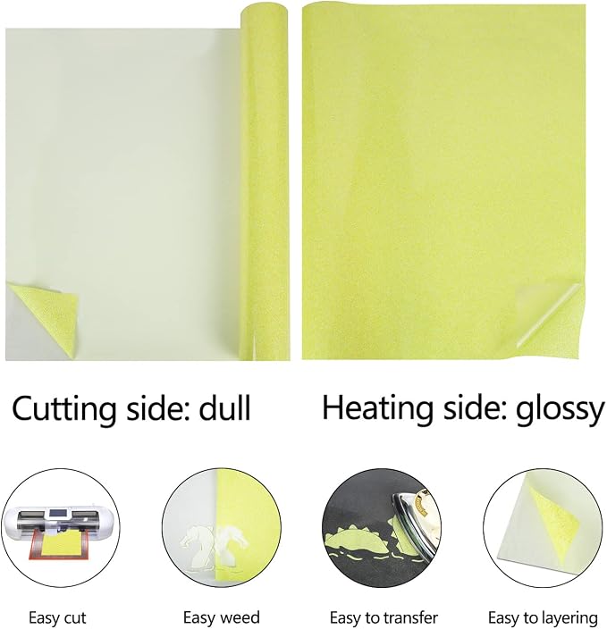 guangyintong Heat Transfer Vinyl Glow Glitter Light Yellow HTV Rolls, Glitter