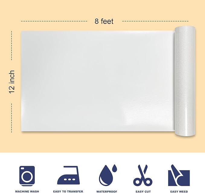 Glitter Iron On 12in X 8ft, HTV Heat Transfer Vinyl | Glitter HTV Easy to Cut &