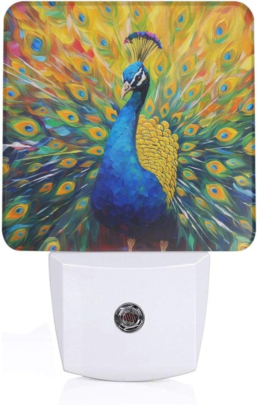 Led Night Light, Abstract Peacock Decorative Plug in Nightlights,with Smart Auto Dusk to Dawn Night Light for Bedroom, Kitchen, Nursery, Bathroom