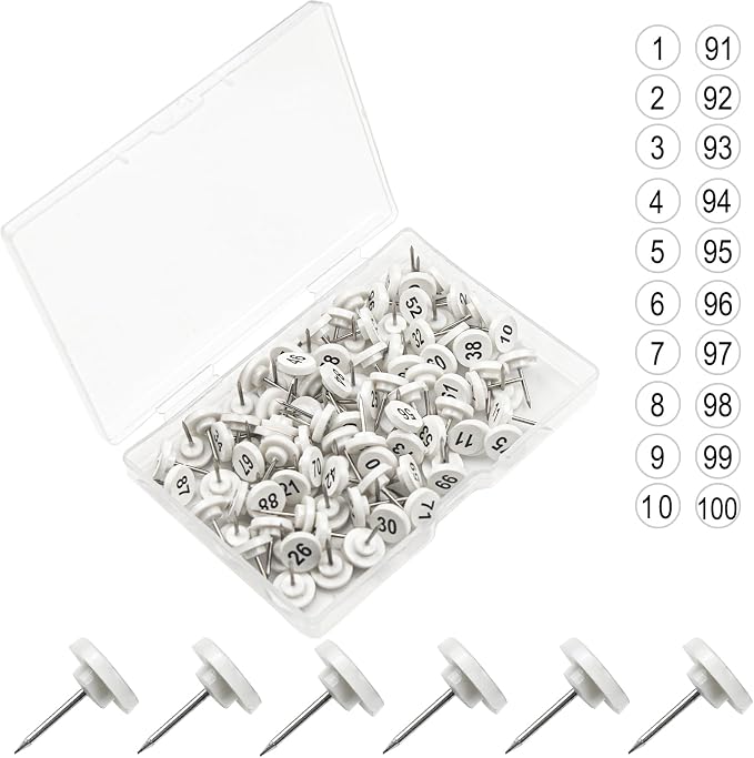 ELANE 100 Pcs Numbered Thumb Tacks