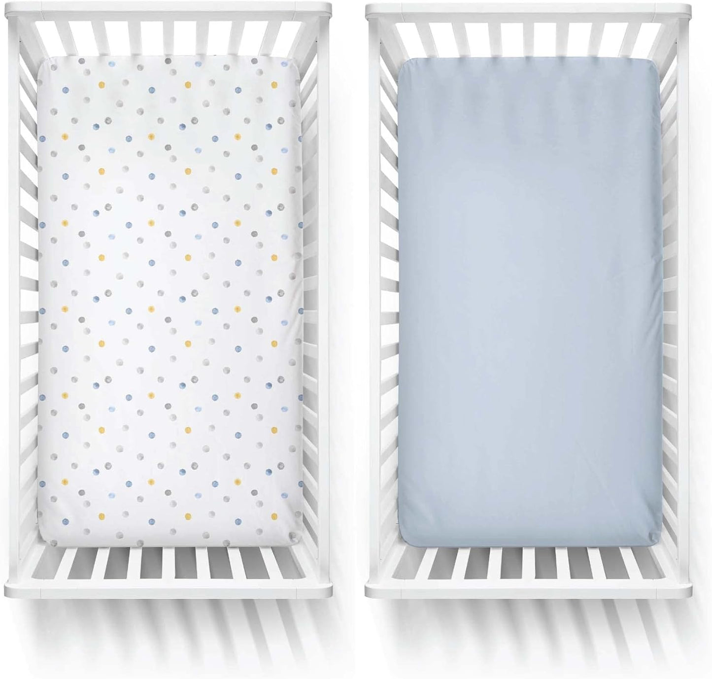 Featherhead™ 2-Pack Fitted Crib Sheets - 100% Cotton - 52" x 28" x 9" for Standard Crib and Toddler Mattress (Jersey Boys Polka)