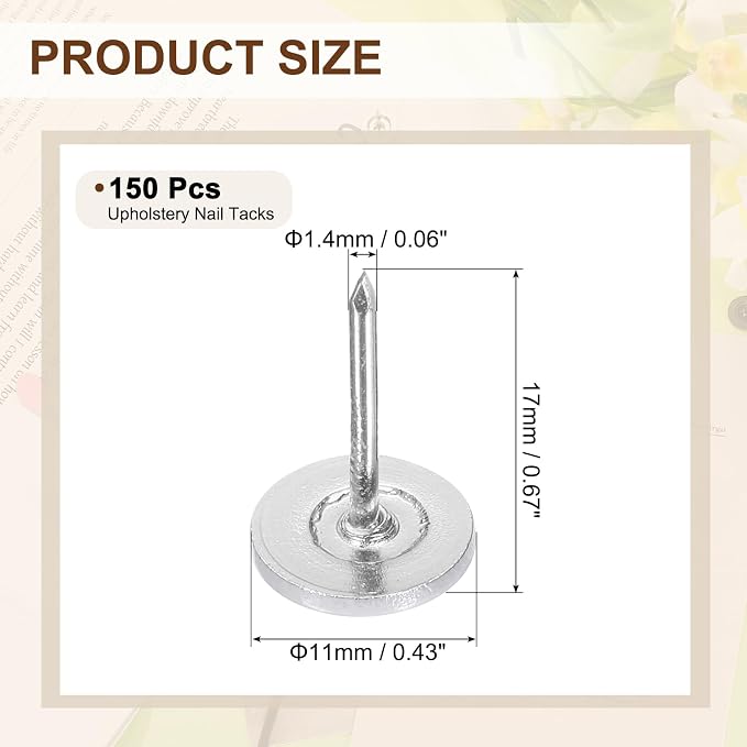 uxcell 150Pcs Upholstery Tacks, 11mmx17mm Flat Head Thumb Tack Decorative